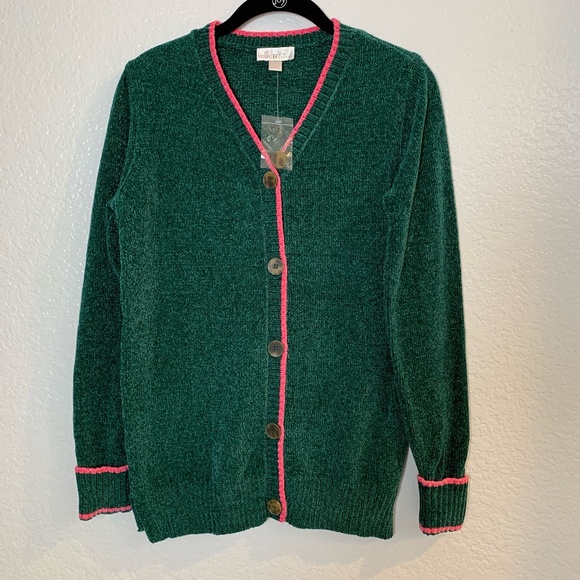 Belle by Kim Gravel Sweaters - Belle by Kim Gravel Tippity Topsy Green Pink Chenille Cardigan XXS Sweater NWOT